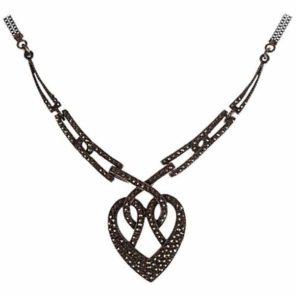 Art Deco Sterling Silver Pave Marcasite Heart Neck